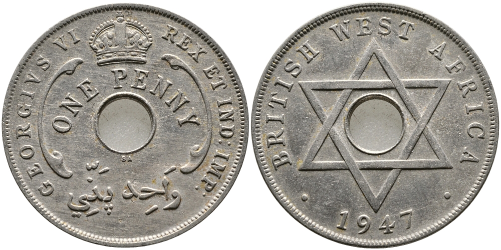 Британская Западная Африка 1 пенни 1947 Георг VI (1937-1952) KM 19 медно-никель 1523-532