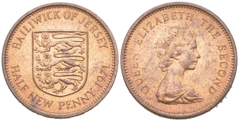 ДЖЕРСИ 1/2 ПЕННИ 1971 ЕЛИЗАВЕТА II (1952-) МОЛОДОЙ ПОРТРЕТ KM 29 бронза 218-1058