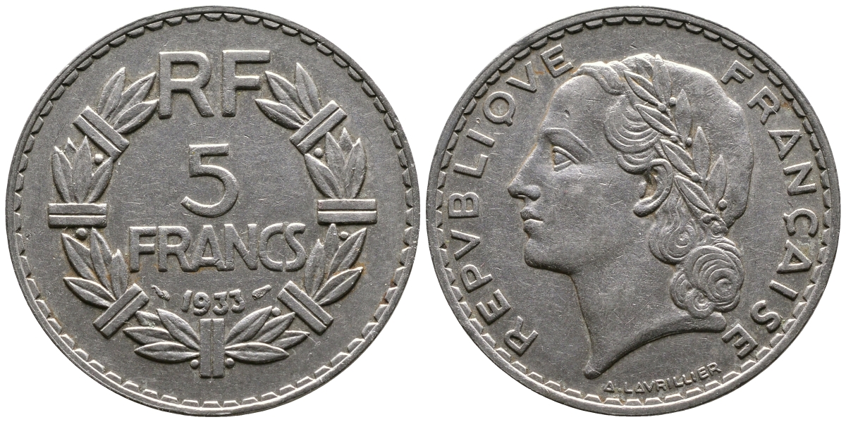 ФРАНЦИЯ 5 ФРАНКОВ 1933 KM 888 никель 87-1333