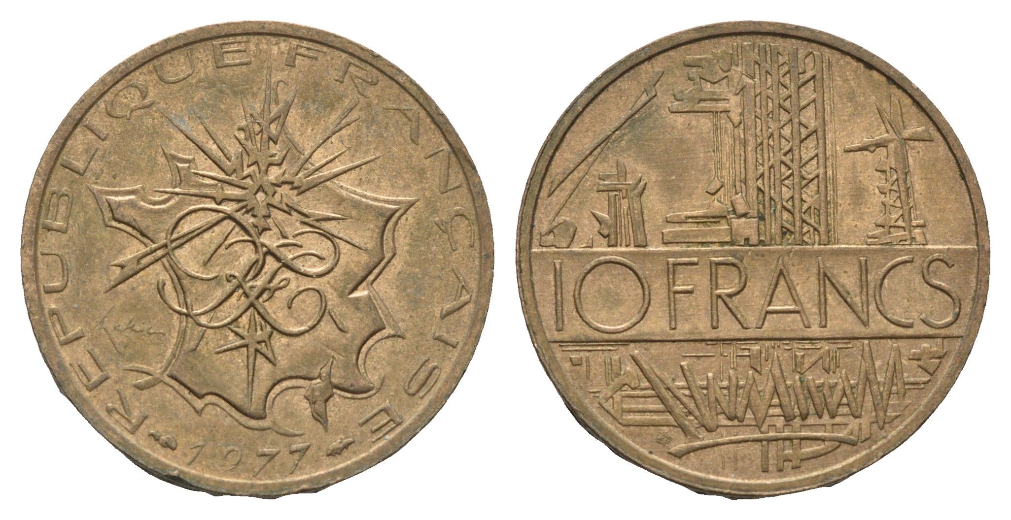 Франция 10 франков 1977 KM 940 медь алюминий никель 4673-1214