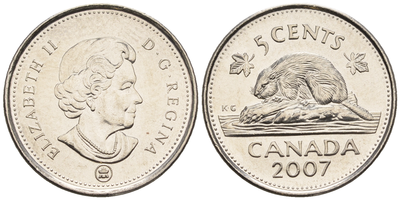 Канада 5 центов 2007 Елизавета II (1952-2022), бобер KM 491 сталь плакированная никелем 4609-448