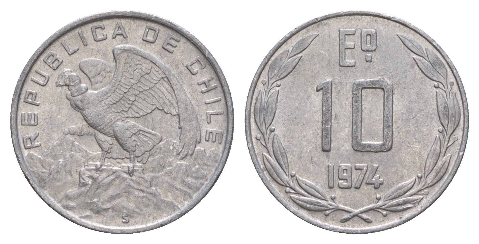 Чили 10 эскудо 1974 KM 200 алюминий 4656-1024