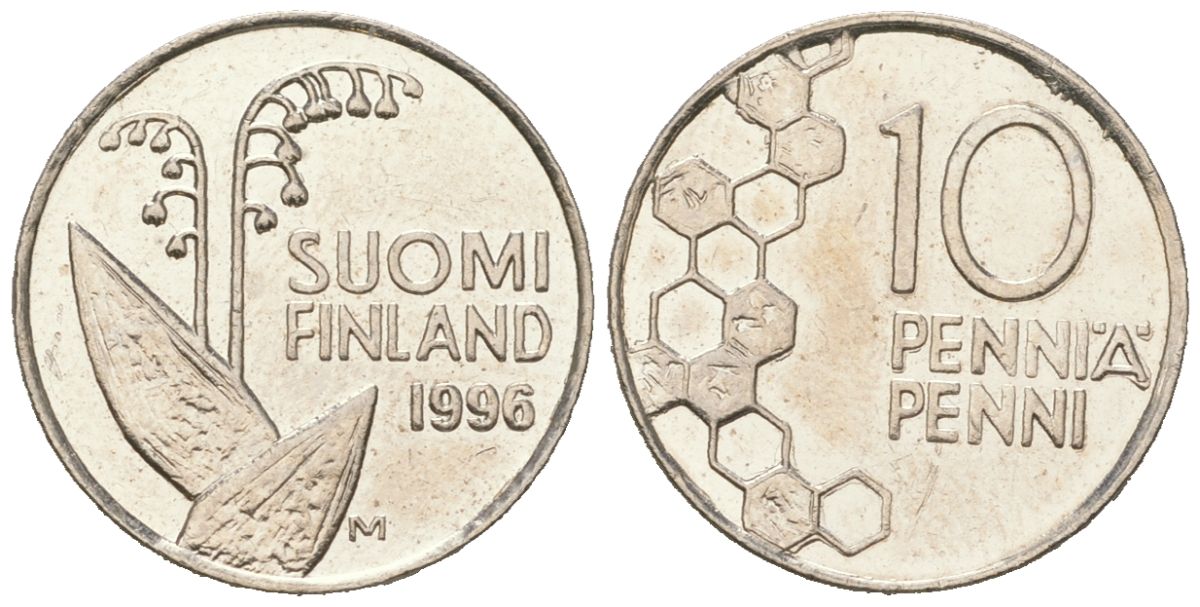 Финляндия 10 пенни 1996 M KM 65 медно-никель aUNC 99-1266