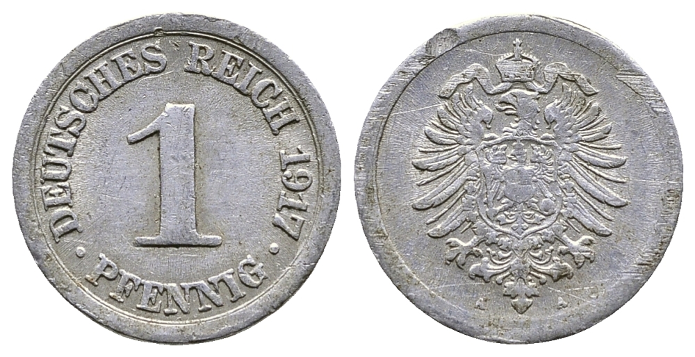 Германия 1 пфенниг 1917 A KM 24, J. 300, Weege 2 алюминий 4380-133