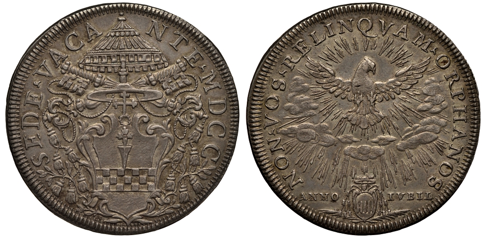 ВАТИКАН 1 ПИАСТР 1700 СЕДЕ ВАКАНТЕ Dav. 4112, Muntoni 3 серебро 00-000-00