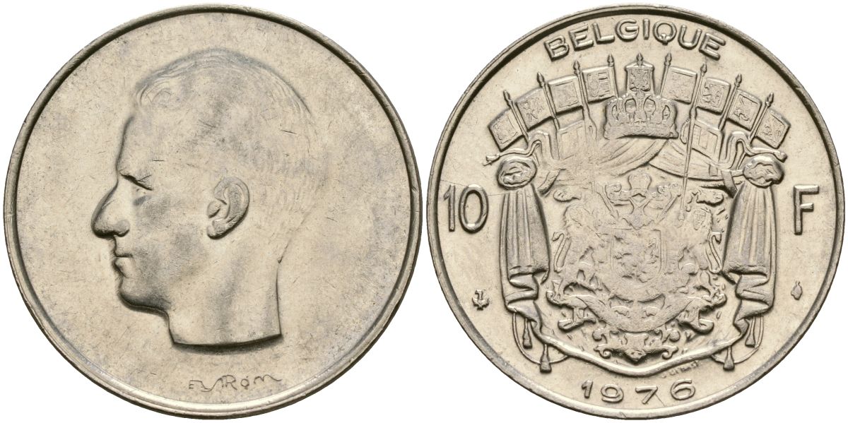 Бельгия 10 франков 1976 Belgique, Бодуэн I (1951-1993) KM 155.1 никель 4135-1031