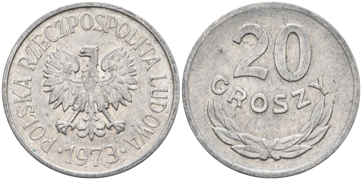 Польша 20 грошей 1973 MW, Народная Республика KM А47, Parchimowicz 208m алюминий 4580-653
