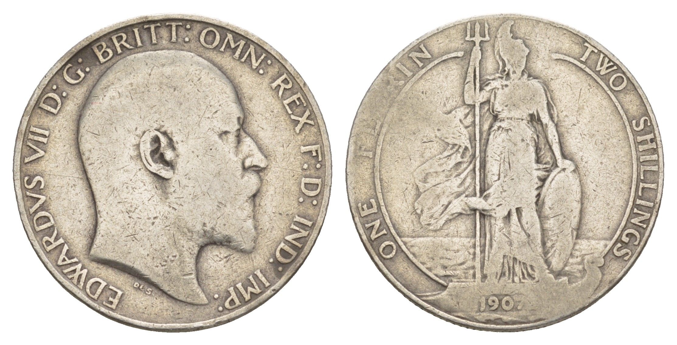 Великобритания 1 флорин = 2 шиллинга 1907 Эдуард VII (1901-1910) KM 801, Spink 3981 серебро 1520-1344