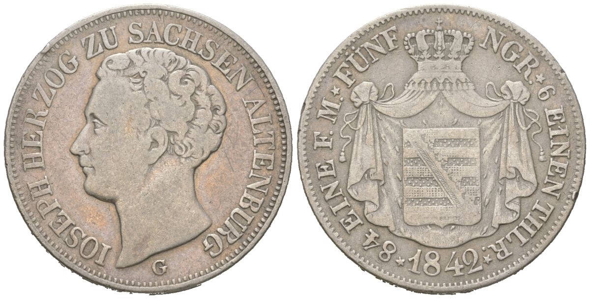 Саксен-Альтенбург 1/6 талера 1842 G, Иосиф (1834-1848) KM 18, Jaeger 106, AKS 50 серебро 1517-214