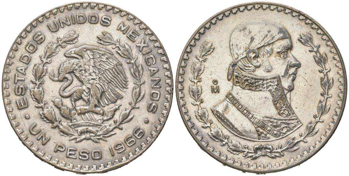 Мексика 1 песо 1966 KM 459 серебро 4125-1223