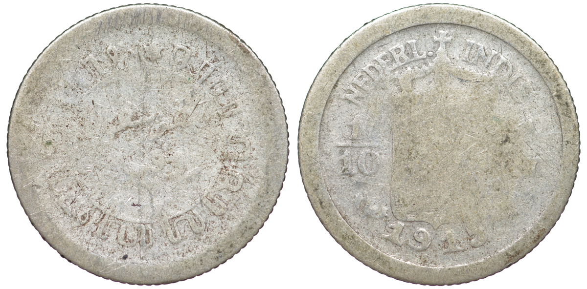 Нидерландская Восточная Индия 1/10 гульдена 1915 KM 311 серебро 4178-227