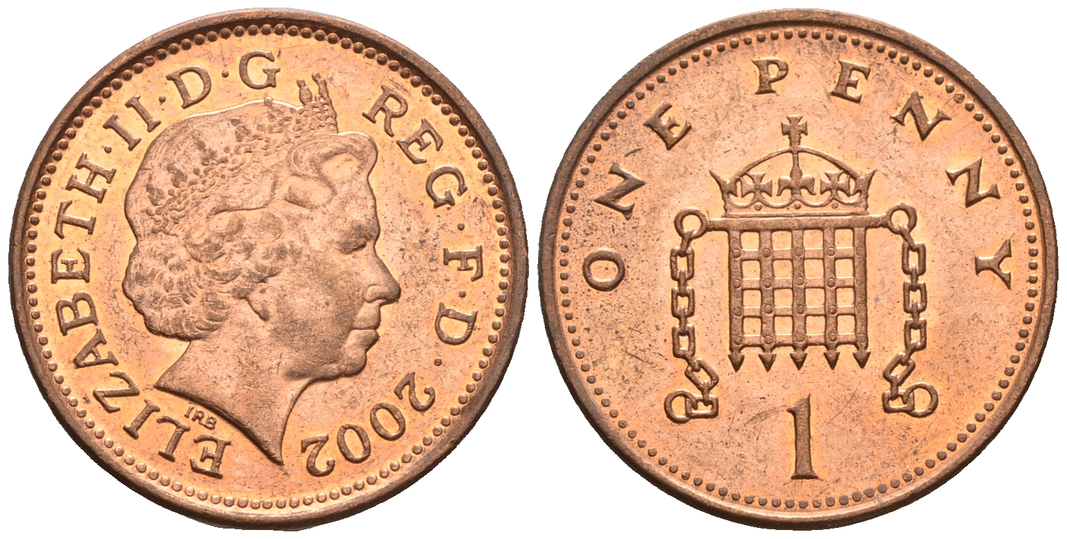 Великобритания 1 пенни 2002 Елизавета II (1952-2022) KM 986, Spink 4710 (B5) сталь плакированная медью 4609-563
