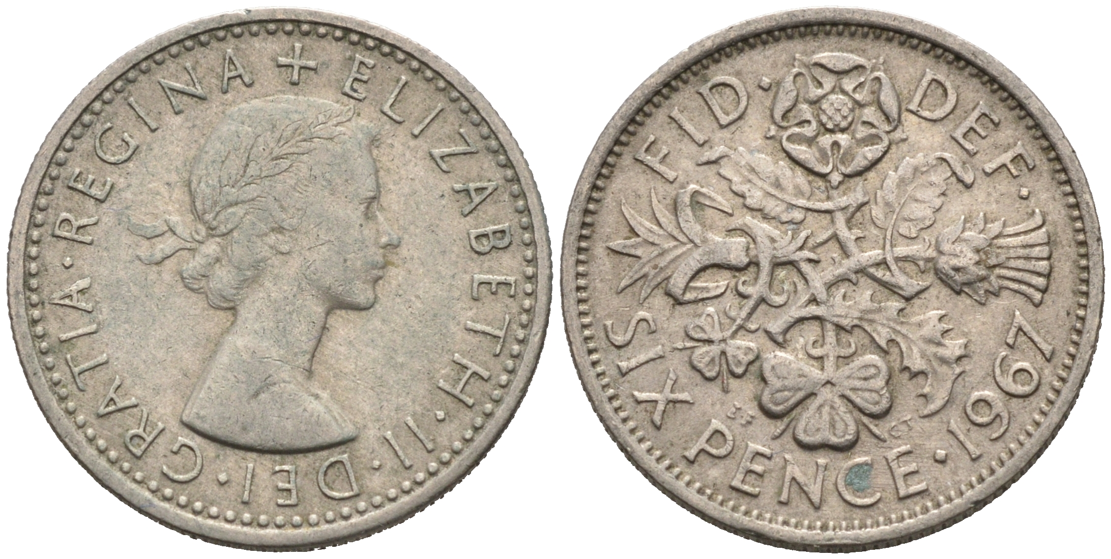 Великобритания 6 пенсов 1967 Елизавета II (1952-2022) KM 903, Spink 4149 медно-никель 75-1544