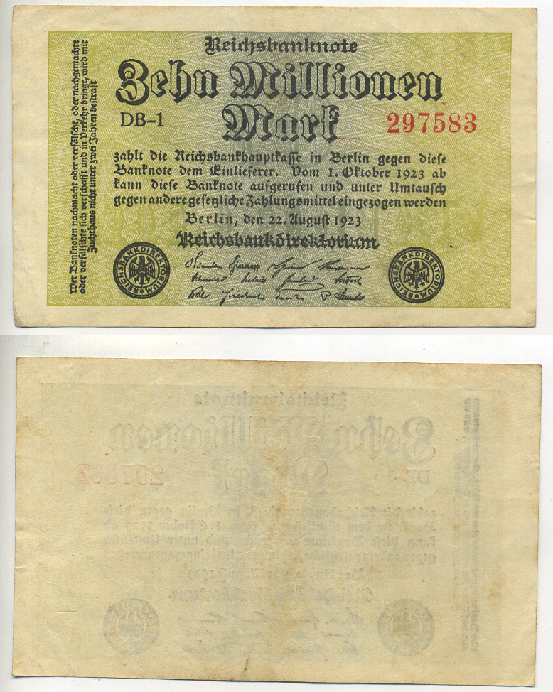 Германия 10000000 марок 1923 22 августа 1923, водяной Е, в звездах G/D Pick 106a  бумага   7217-77-1-2