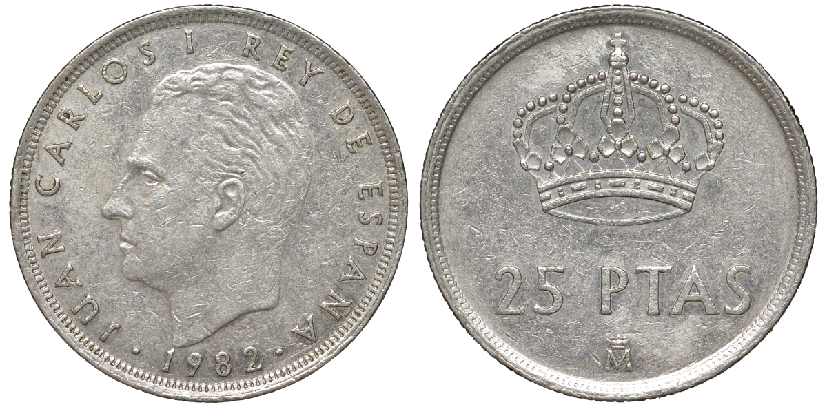 Испания 25 песет 1982 Хуан Карлос I (1975-2014) KM 824 медно-никель 4168-1124