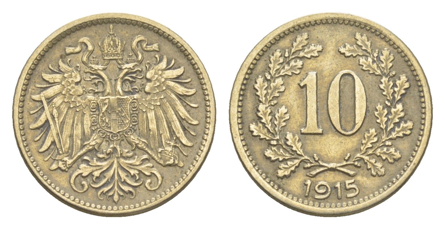 Австрия 10 геллеров 1915 Франц Иосиф I (1848-1916) KM 2822 медь цинк никель 4613-248