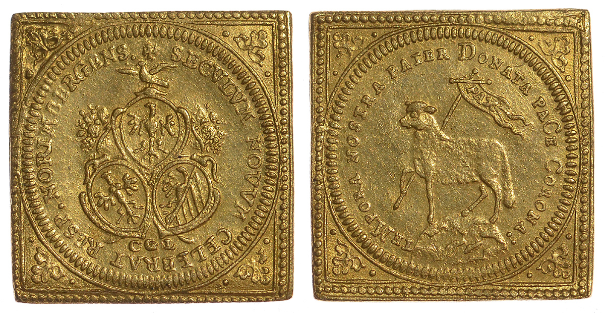 Нюрнберг 1 дукат клиппа 1700 агнец, чекан 1755-1764 Erl. 592, Fr. 1886 золото 00-000-00