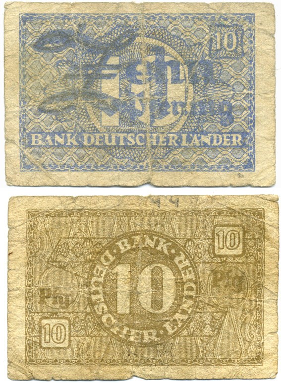 ФРГ 10 ПФЕННИГОВ 1948 ПЕРВЫЙ ПОСЛЕВОЕННЫЙ ВЫПУСК Pick 12a бумага 7207-42-3