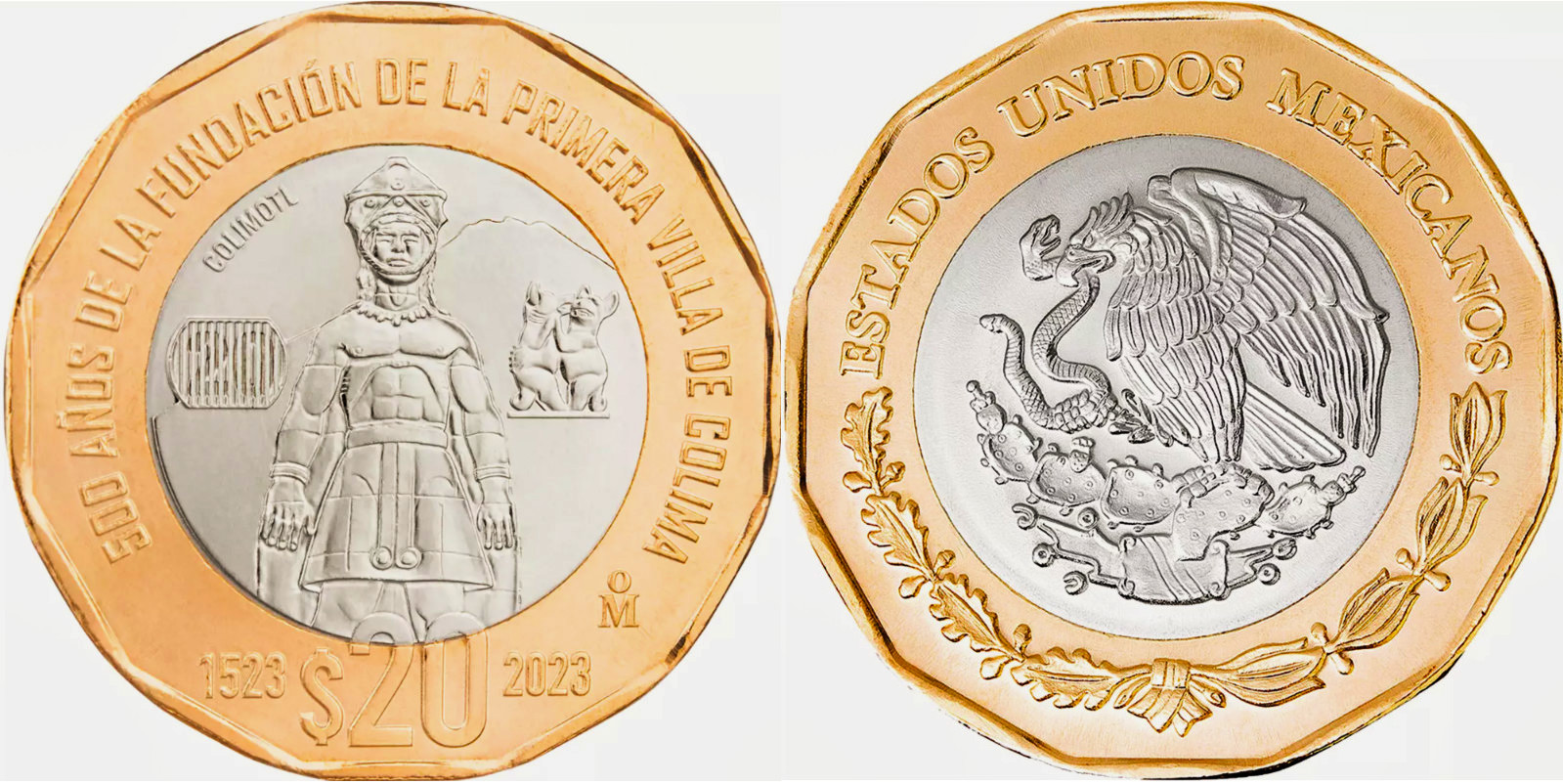 Мексика 20 песо 2023 500 лет со дня основания города Колимы KM NEW биметалл  UNC  M66-06