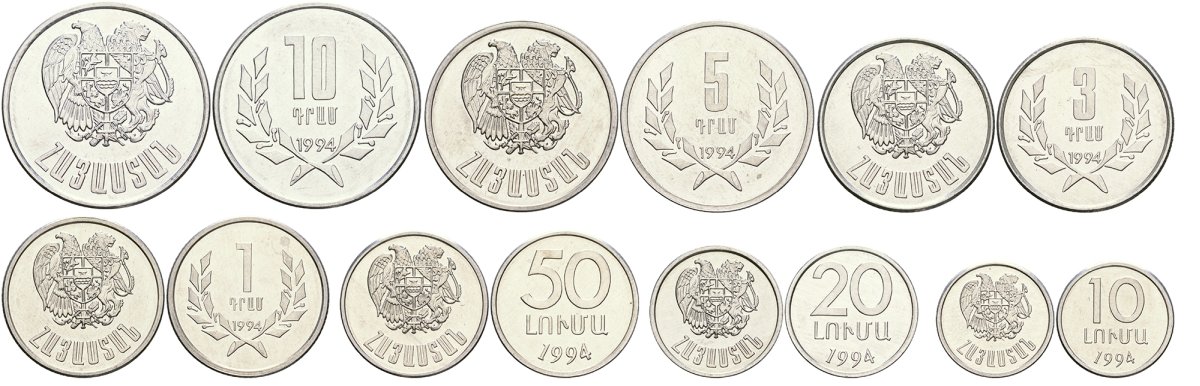 Армения лот из 7 монет 1994 алюминий UNC N5-02