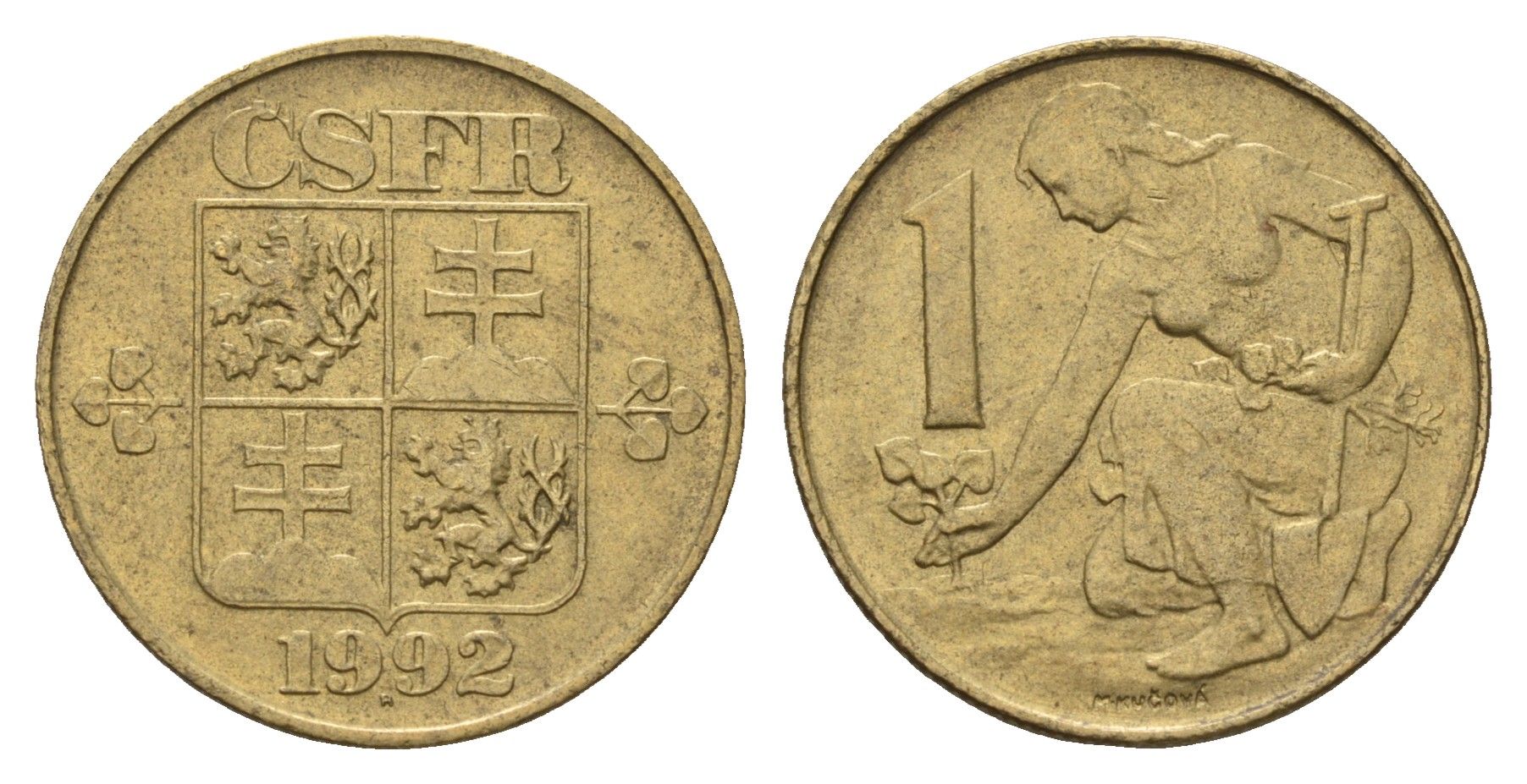 Чехословакия 1 крона 1992 женщина сажает липовое дерево KM 151 алюминиевая бронза 4675-155