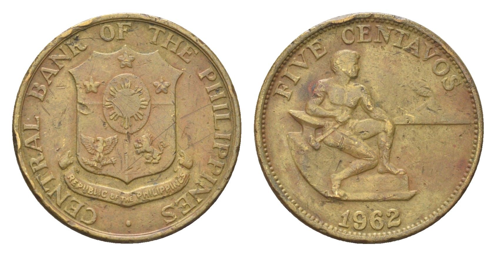 Филиппины 5 сентаво 1962 KM 187 латунь 4705-746