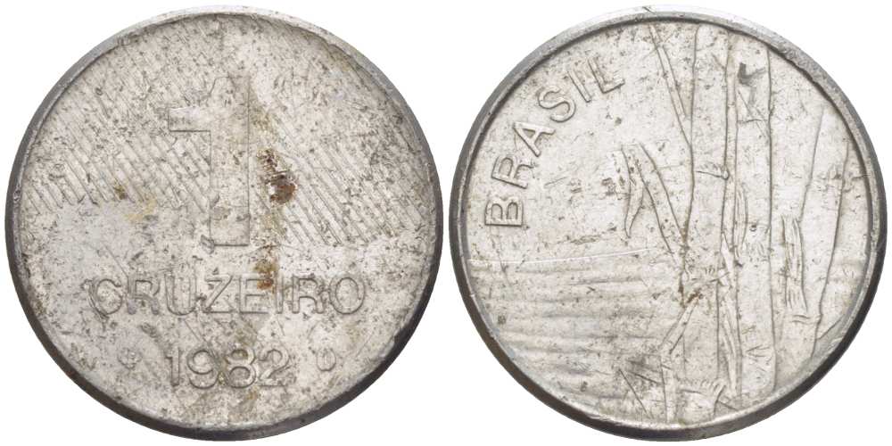 Бразилия 1 крузейро 1982 сахарный тростник KM 590 нержавеющая сталь 51-2136