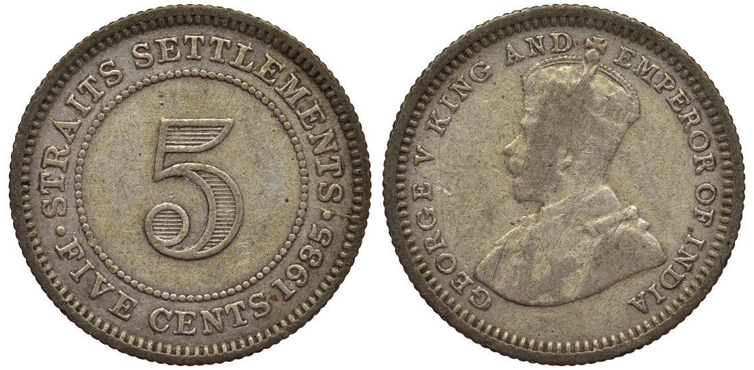 Стрейтс-Сетлментс 5 центов 1935 Георг V (1910-1936) КМ 36 серебро 53-537