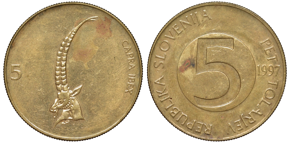 Словения 5 толаров 1997 KM 6 латунь 4165-722