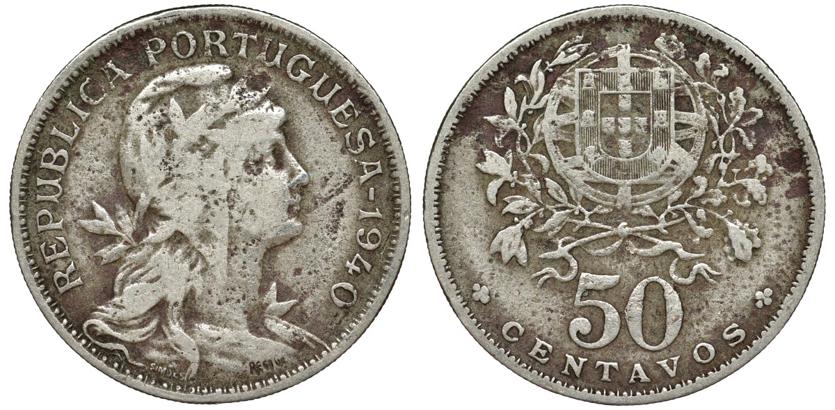 Португалия 50 сентаво 1940 KM 577 медно-никель 51-3314