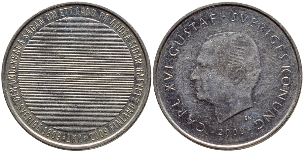 Швеция 1 крона 2009 Карл XVI Густав (1973- ) KM 894 медно-никель 86-1357