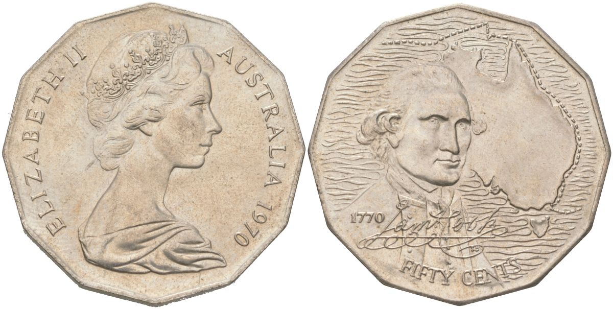 Австралия 50 центов 1970 200 лет австралийскому путешествию капитана Кука KM 69 медно-никель UNC 4512-414