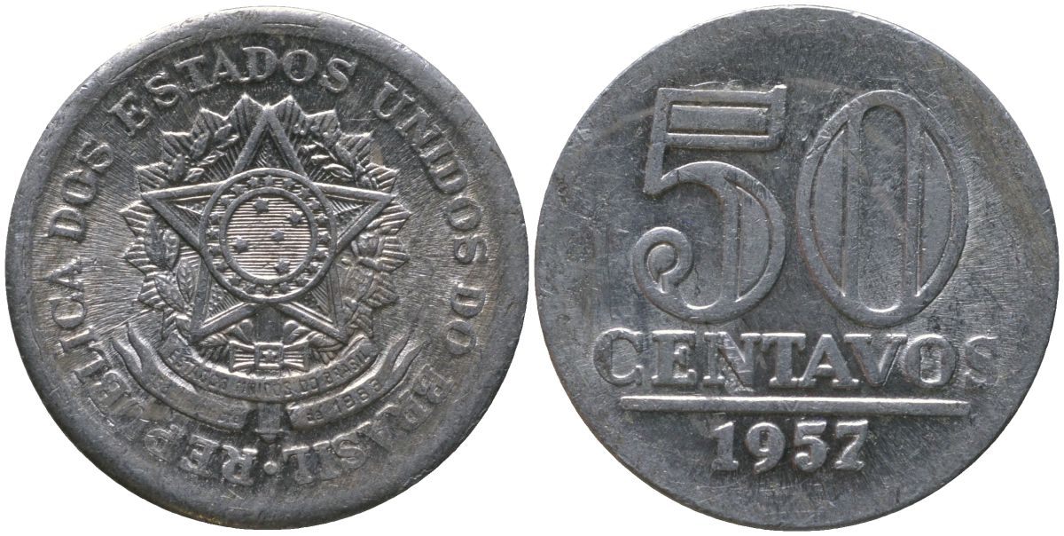 Бразилия 50 сентаво 1957 KM 569 алюминий 4577-651
