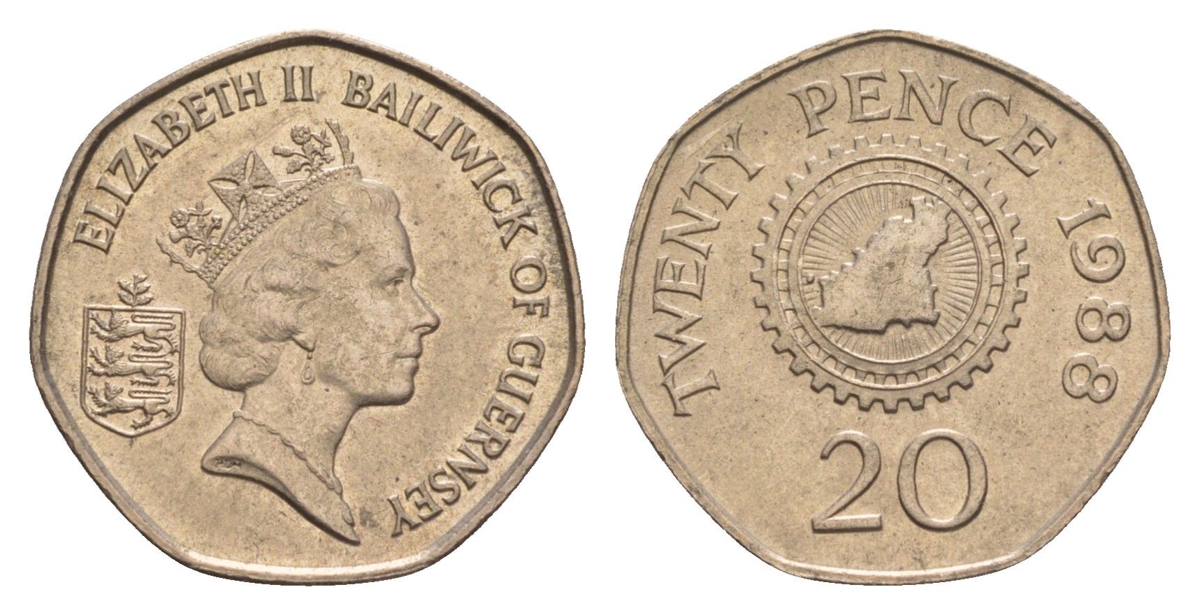 Гернси 20 пенсов 1988 редкий год, тираж 5.000 экземпляров KM 44 медно-никель aUNC 4659-567