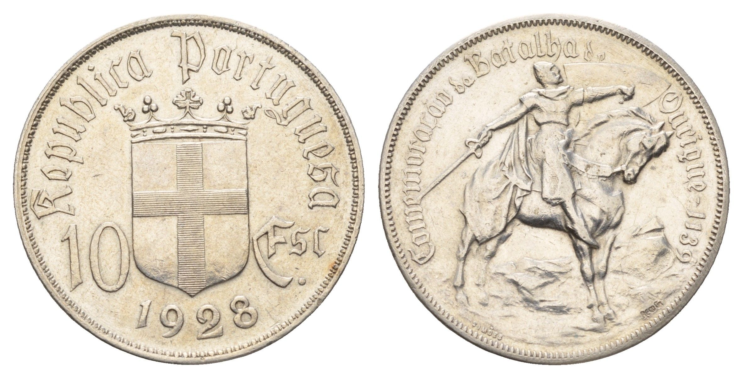 Португалия 10 эскудо 1928 Битва при Оурике KM 579 серебро 650-1844