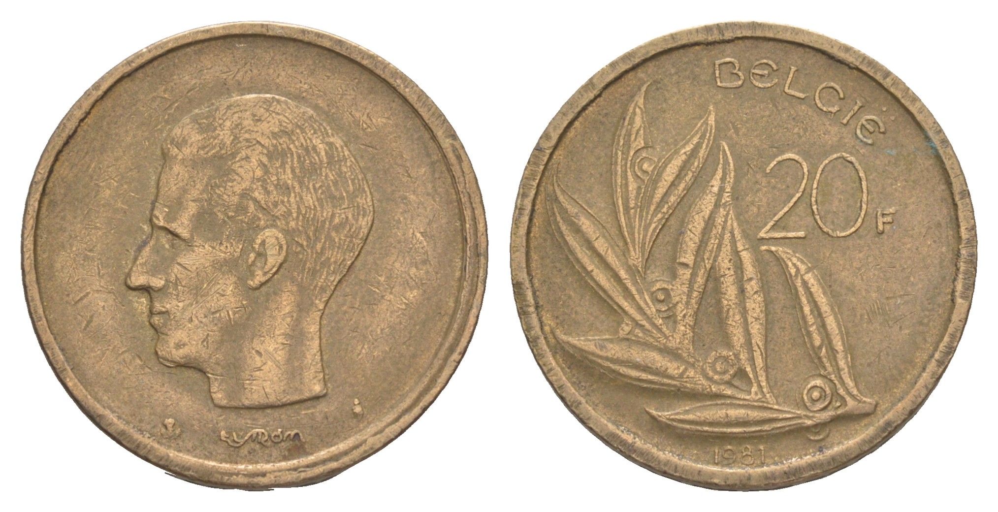 Бельгия 20 франков 1981 Belgie, Бодуэн I (1951-1993) KM 160 никель латунь 4538-1213