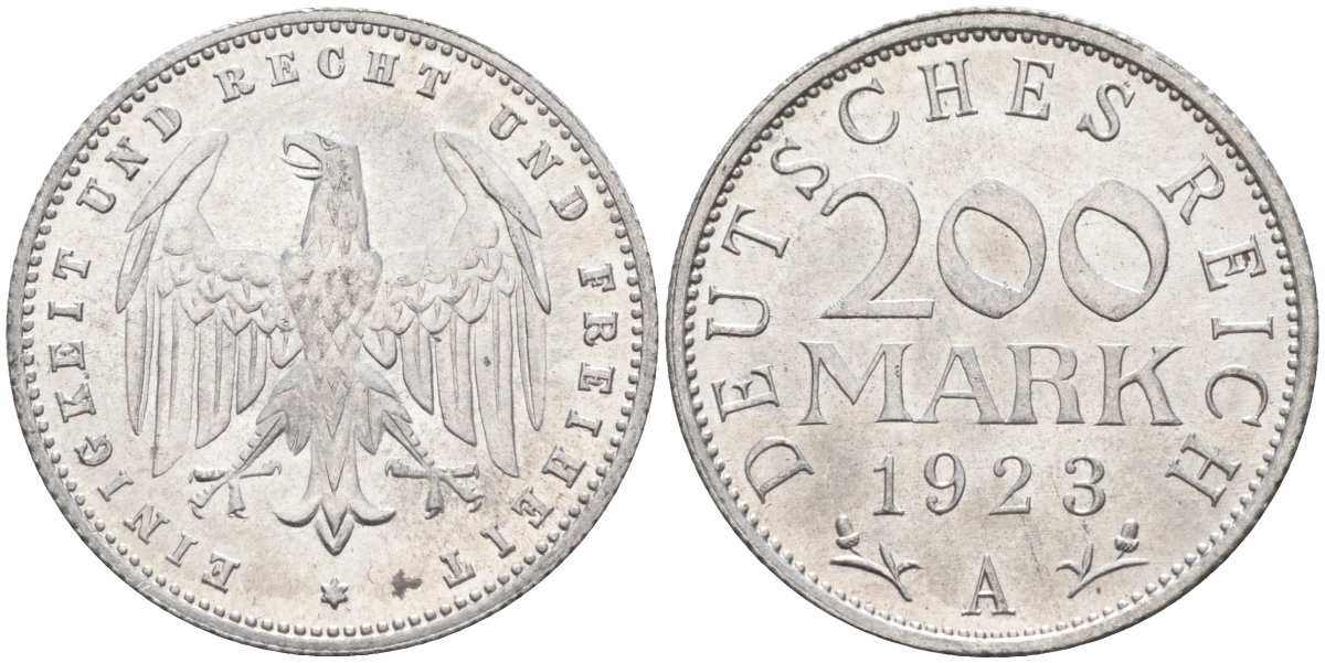 Германия 200 марок 1923 A KM 35, J. 304, Weege 22 алюминий UNC 4586-251