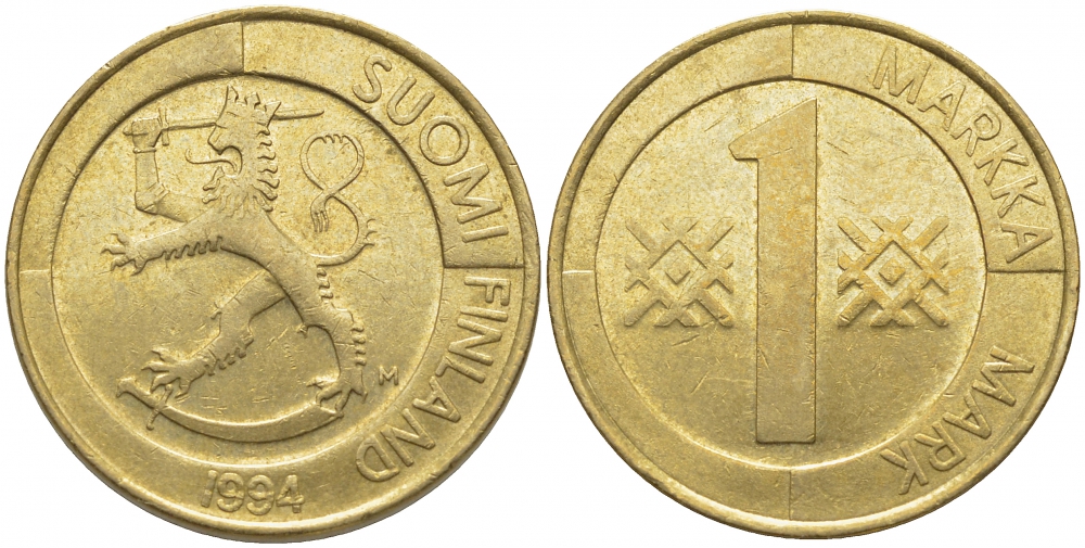 ФИНЛЯНДИЯ 1 МАРКА 1994 M KM 76 алюминиевая бронза 4448-347