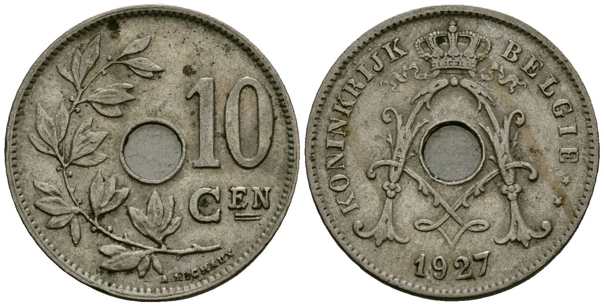 Бельгия 10 сантимов 1927 Belgie KM 86 медно-никель 4171-244