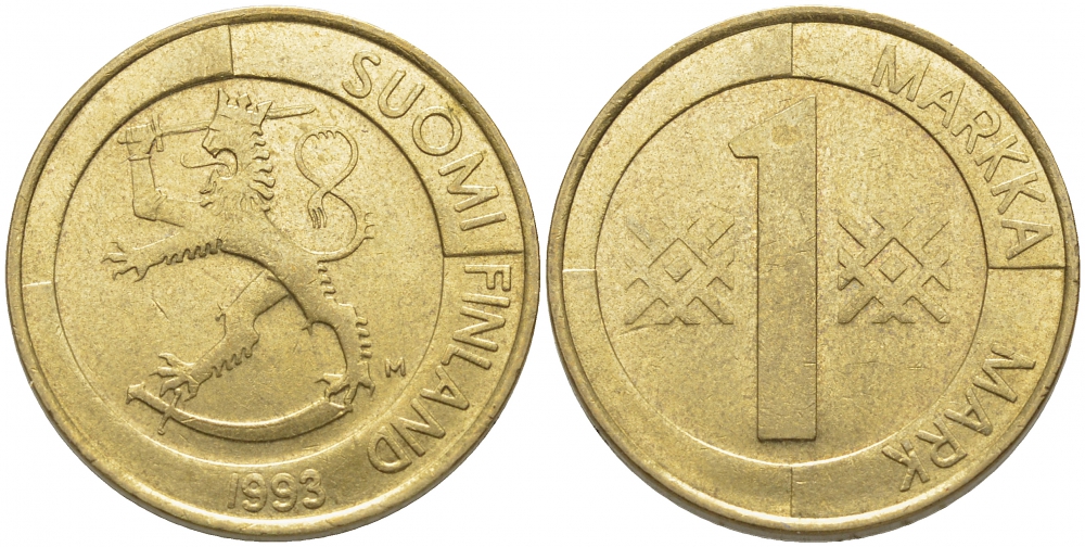 ФИНЛЯНДИЯ 1 МАРКА 1993 M KM 76 алюминиевая бронза 4448-335