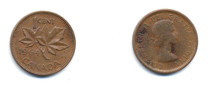 Канада 1 цент 1964 Елизавета II (1952-2022), кленовый лист KM 49 бронза 4379-814