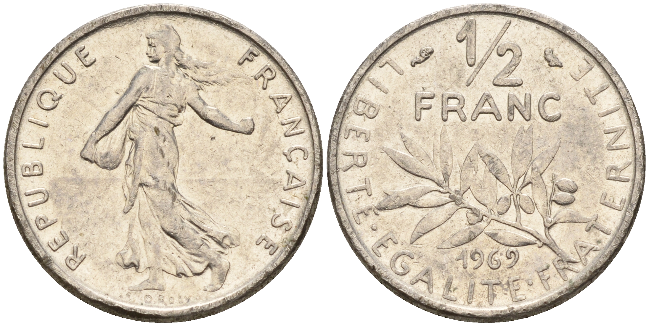 Франция 1/2 франка 1969 сеятель КМ 931.1 никель    4602-616