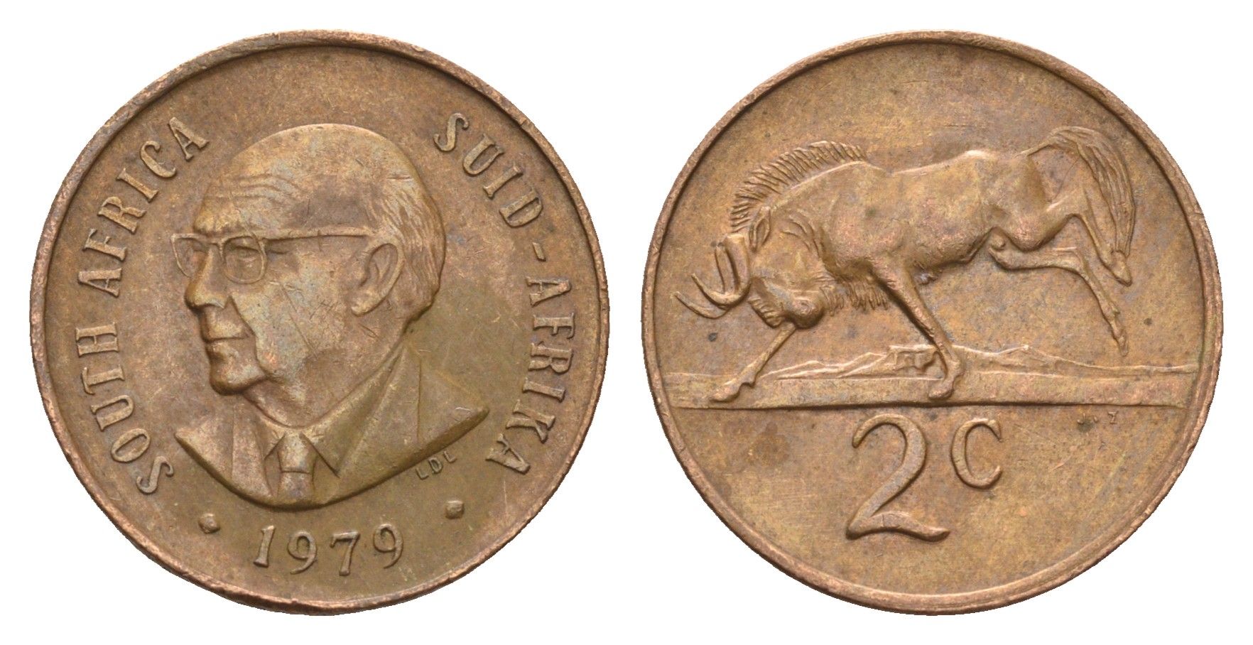 ЮАР 2 цента 1979 Окончание президентства Николааса Дидерихса KM 99 бронза 4604-541