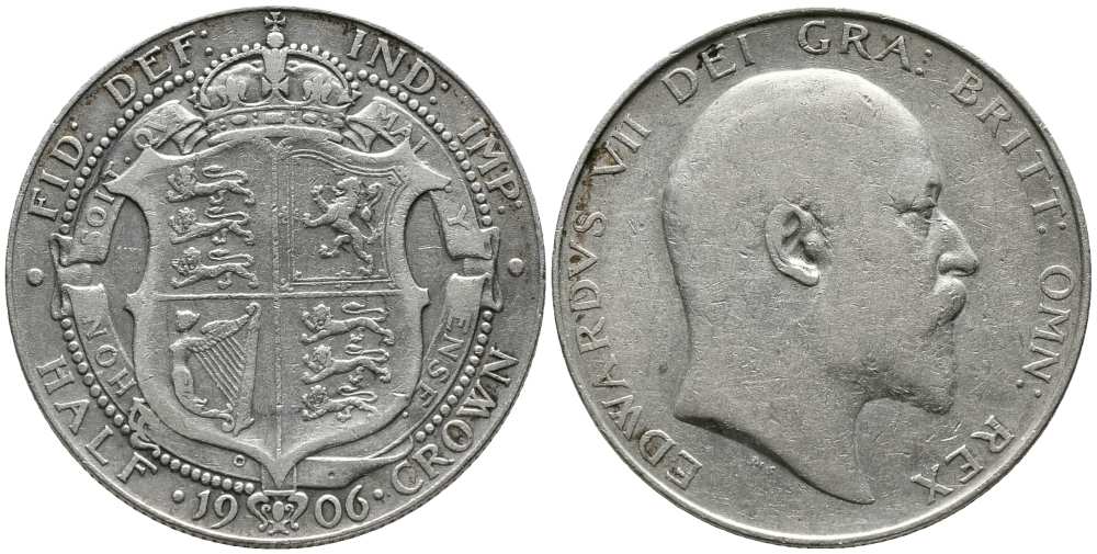 Великобритания 1/2 кроны 1906 Эдуард VII (1901-1910) KM 802, Spink 3980 серебро 1518-333