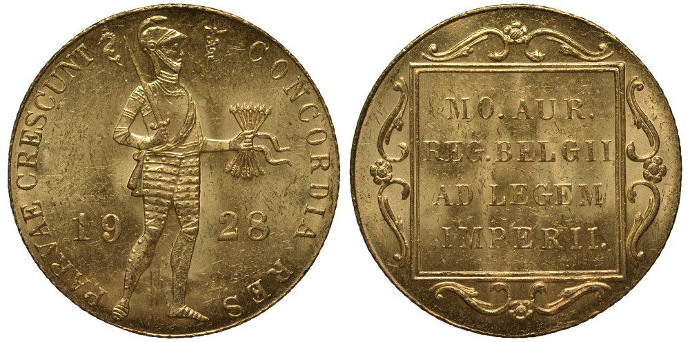 Нидерланды 1 дукат 1928 торговая монета KM 83.1 золото UNC 00-809-61