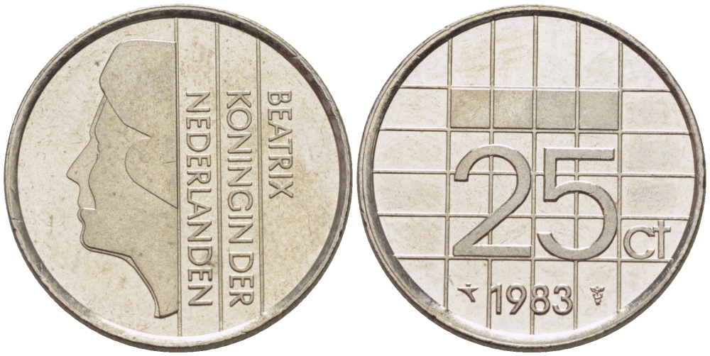 НИДЕРЛАНДЫ 25 ЦЕНТОВ 1983 БЕАТРИКС KM 204 никель 66-1214