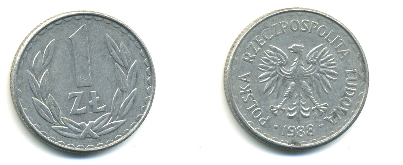 ПОЛЬША 1 ЗЛОТЫЙ 1988 MW KM 49.2 алюминий 176-1012