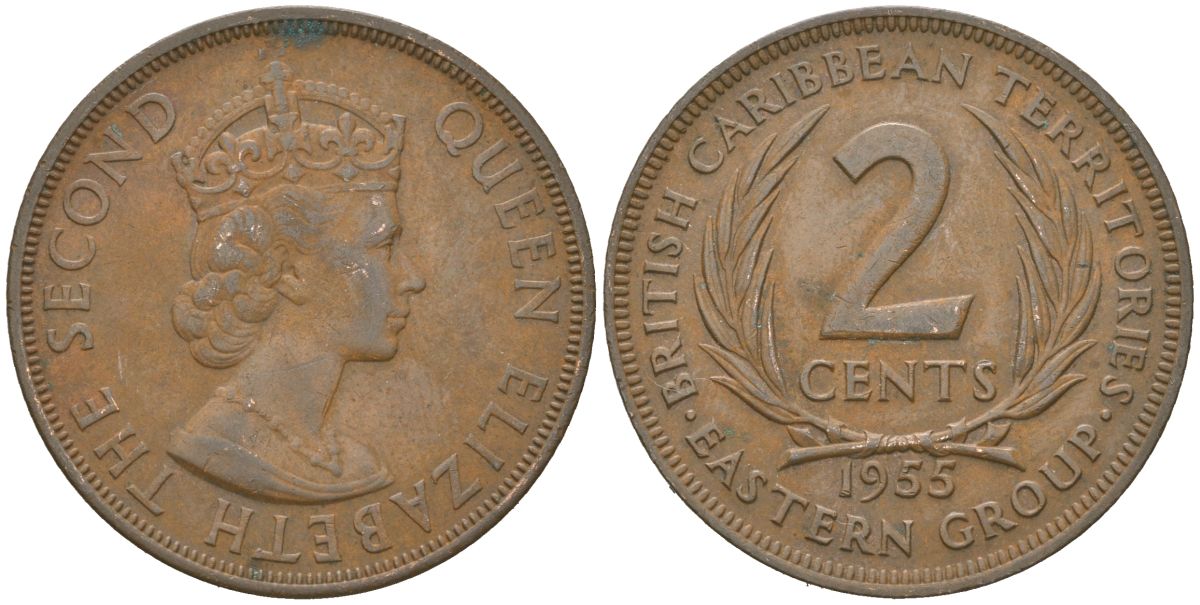 Восточные Карибы 2 цента 1955 KM 3 бронза 4619-1245