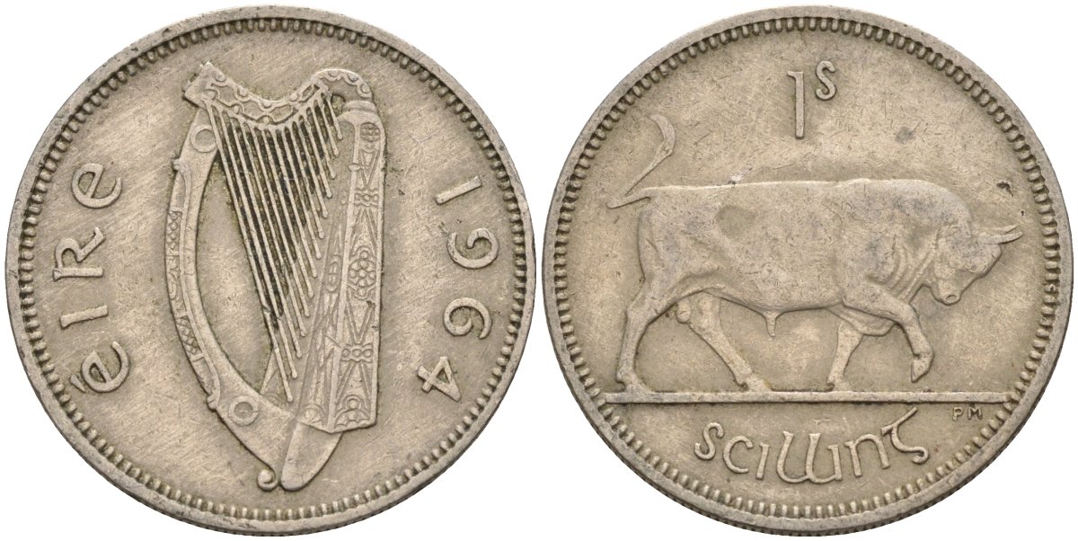 Ирландия 1 шиллинг 1964 бык KM 14a медно-никель 4146-516