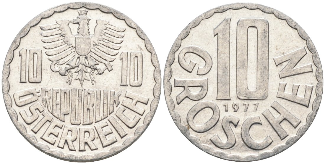 АВСТРИЯ 10 ГРОШЕЙ 1977 КМ 2878 алюминий 4573-236